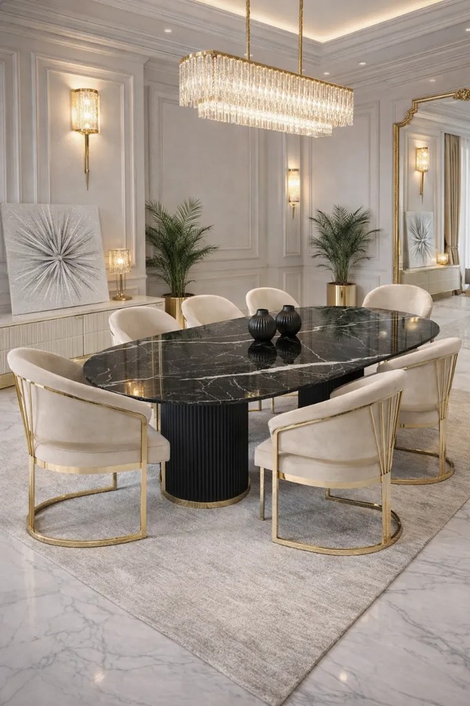 OVÁLNY JEDÁLENSKÝ STÔL LEANDRO ČIERNY MRAMOR 240 x 100 cm