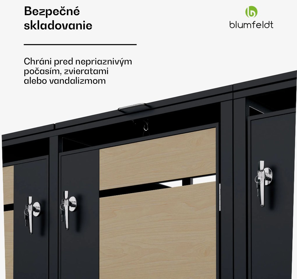 Blumfeldt BinSafe, box na odpadky, 3 odpadkové koše, 240 l, uzamykateľný, pozinkovaná oceľ odolná voči poveternostným vplyvom