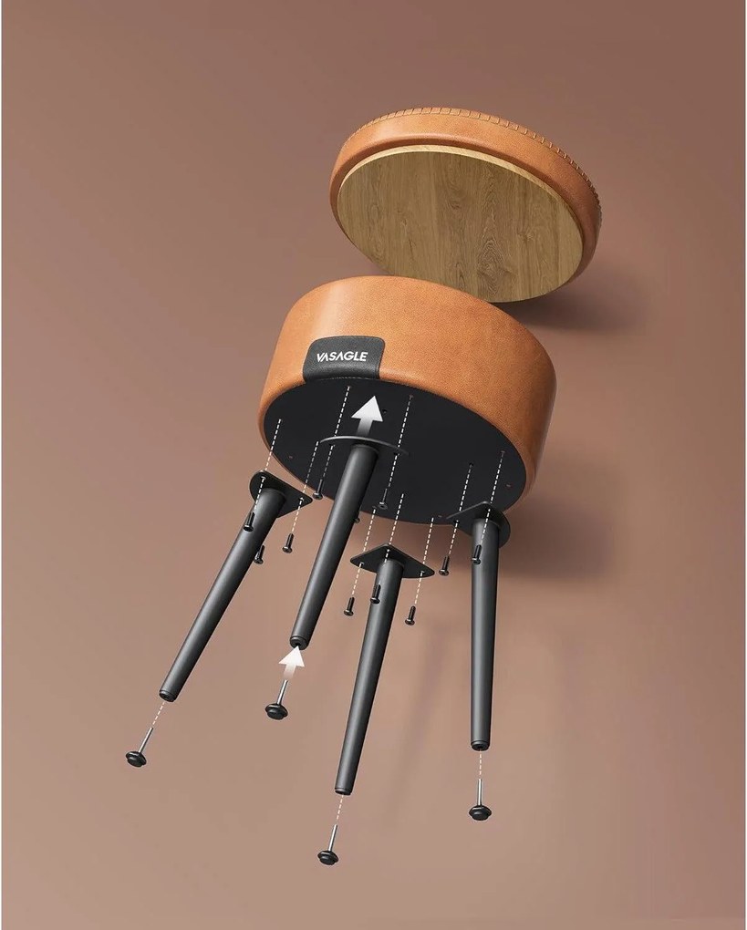 EKHO taburetka, odkladací stolík s úložným priestorom, syntetická koža, karamelovo hnedá