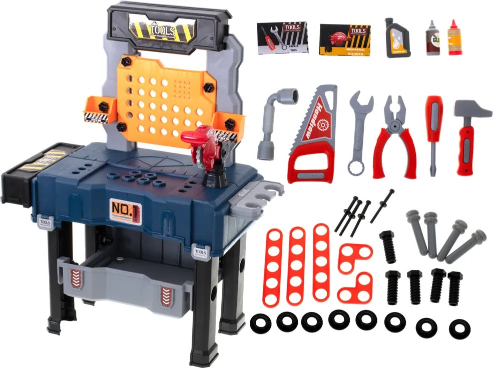 KIK Detská dielňa/stôl s náradím 65 dielov – kufrík pre malého majstra, 3+
