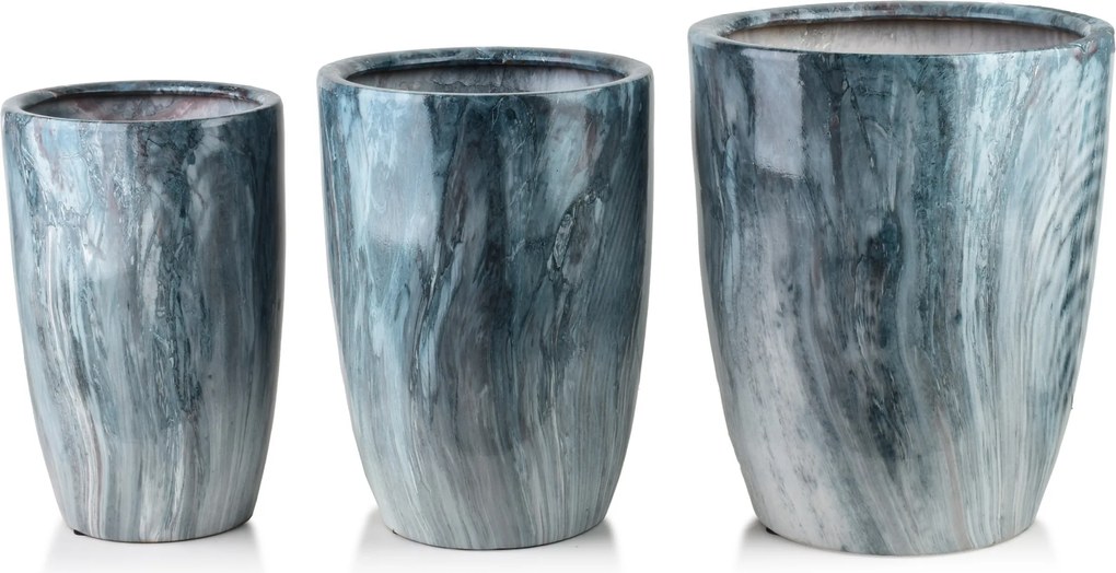 Sada 3 ks květináčů NEVA MARBLE VII modrá