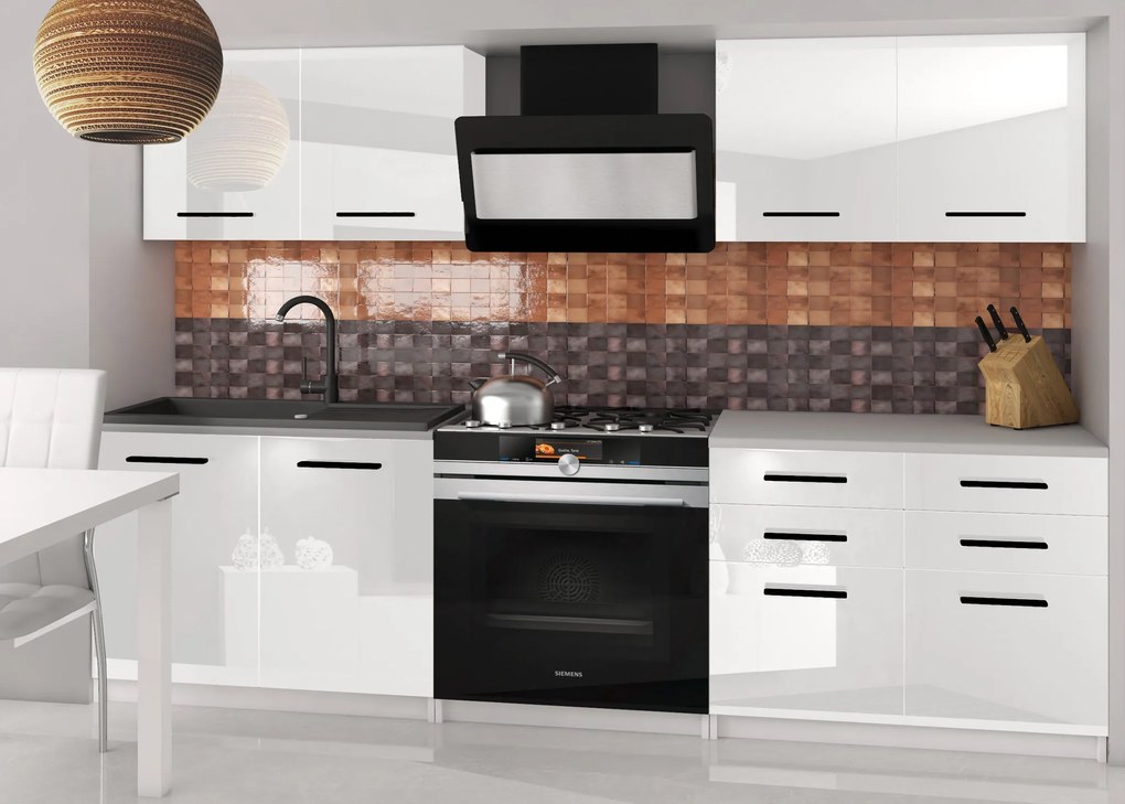 Kuchynská linka Belini 160 cm biely lesk s pracovnou doskou Kompakto2 INF KOMPAKTO2/2/WT/W/0/B1