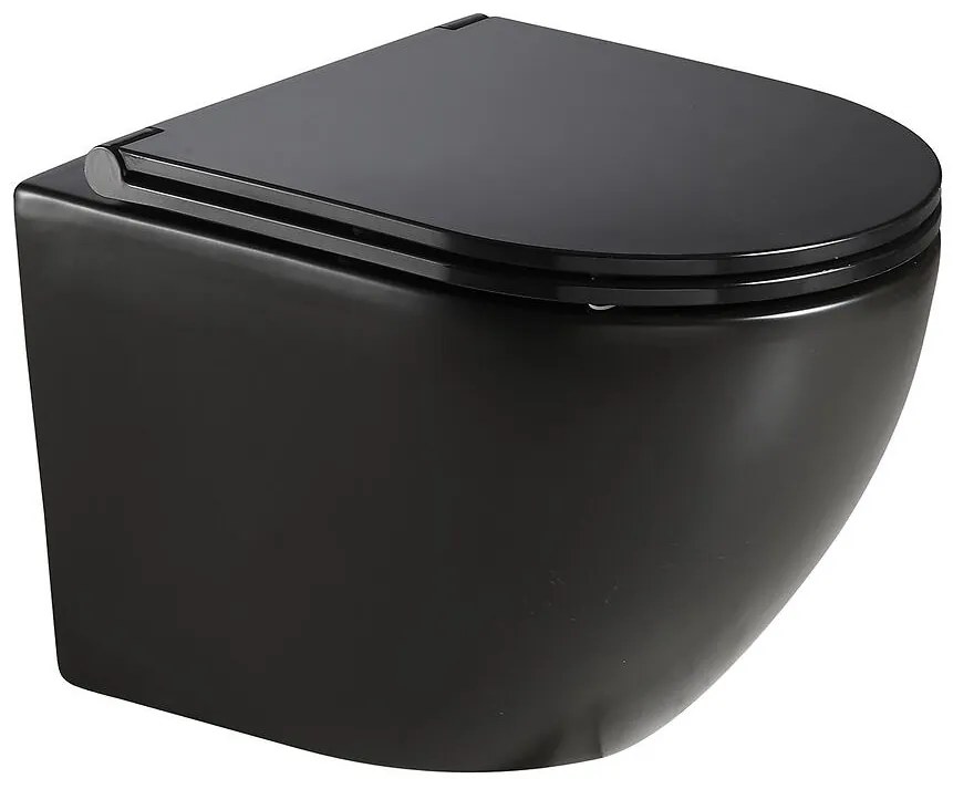 Závesná WC misa čierna Robin  s doskou voľne padajúca