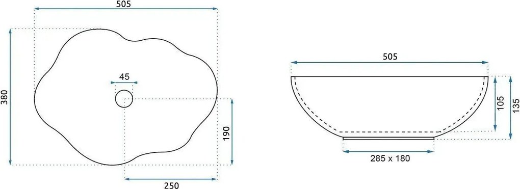 Rea Pearl Saturn, umývadlo na dosku 505x380x135 mm, imitácia kameňa, REA-U0618