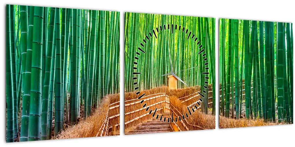 Obraz - Japonský bambusový les (s hodinami) (90x30 cm)
