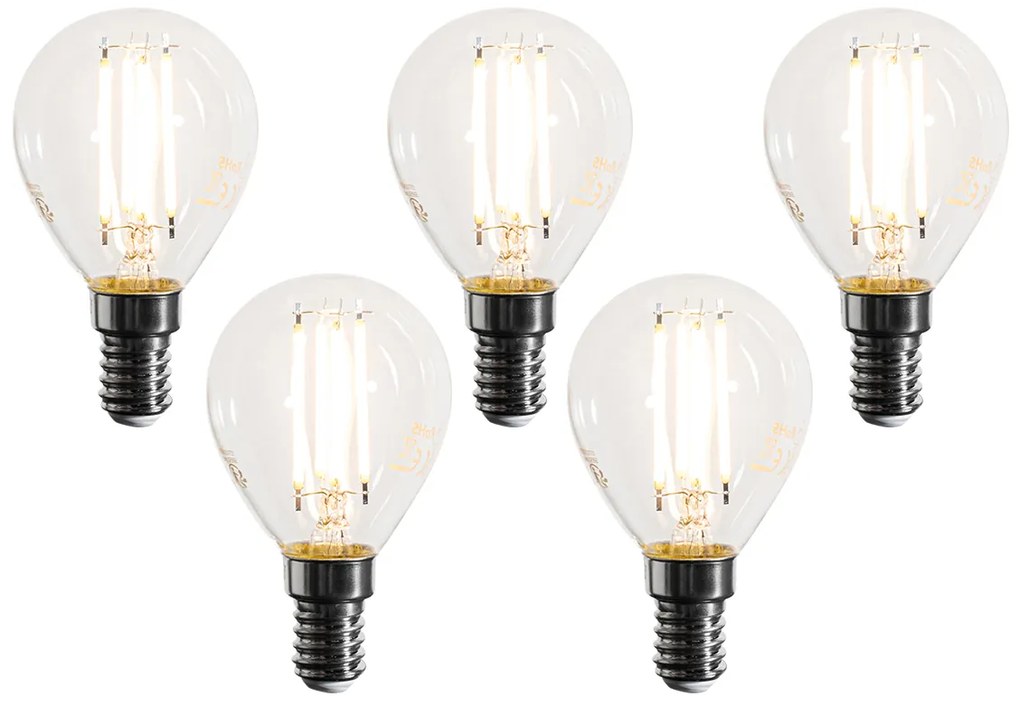 Sada 5 stmievateľných LED filamentových žiaroviek E14 G45 čírych 4W 470LM 2700K