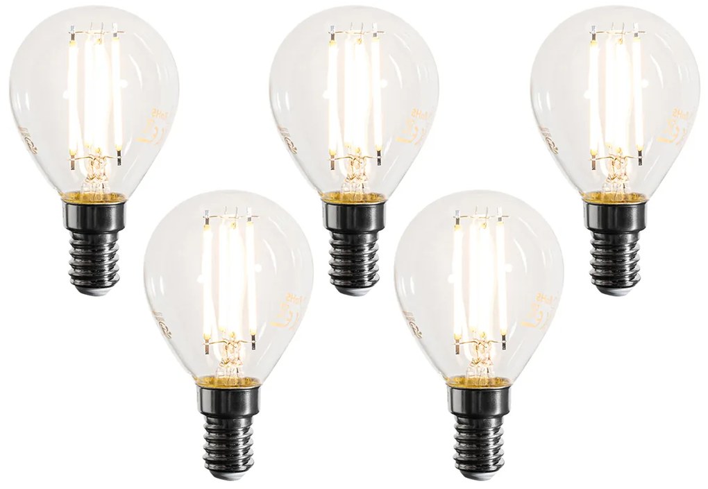 Sada 5 stmievateľných LED žiaroviek E14 Filament G45 číra 4W 470 lm 2700K