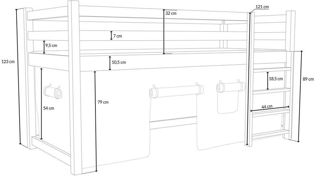 Detská vyvýšená posteľ z masívu borovice PORTO - 200x90 cm - biela