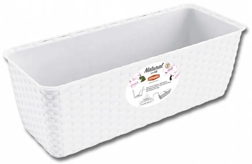 Truhlík samozavlažovací NATURAL plastový 40x16x13cm biely