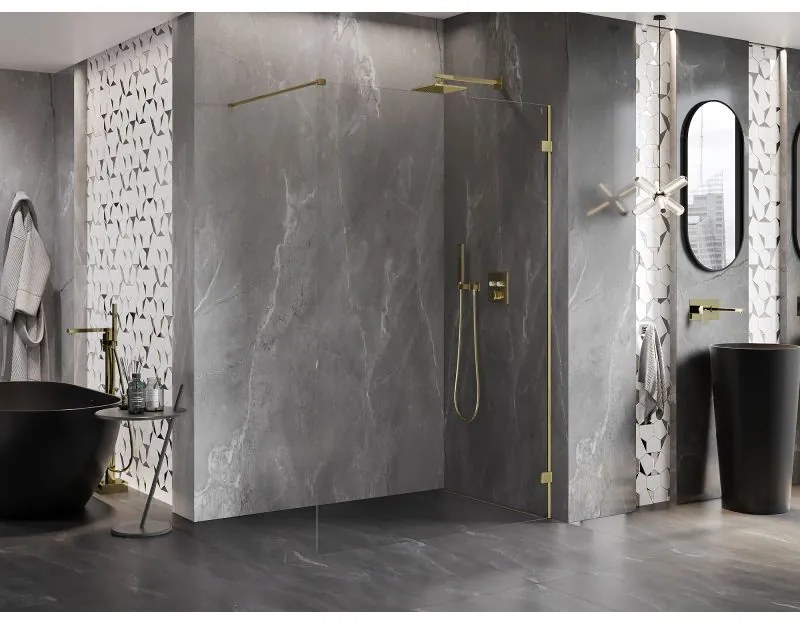 Mexen Lunar sprchová stena pravá 100 x 200 cm, 8mm číre sklo, zlatá lesklá, 830-100-000-50-00-P
