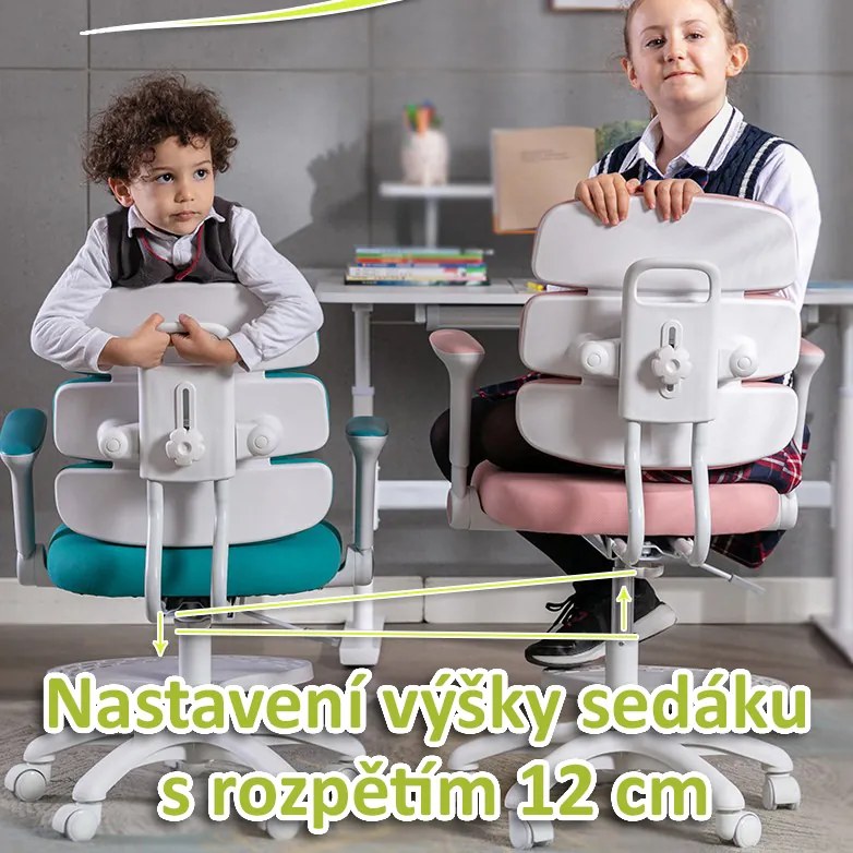 Detská rastúca stolička Neoseat KIDDY THREE — látka, prateľný poťah, tmavo ružová