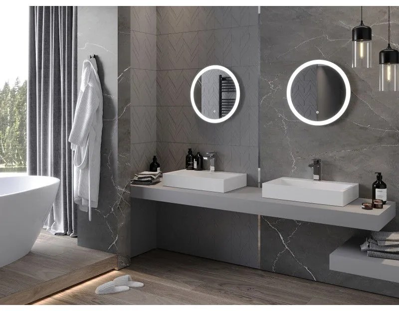 Mexen Oro, okrúhle LED podsvietené kúpeľňové zrkadlo 50 cm, 6000K, vykurovacia podložka proti zahmlievaniu, 9824-050-050-611-00