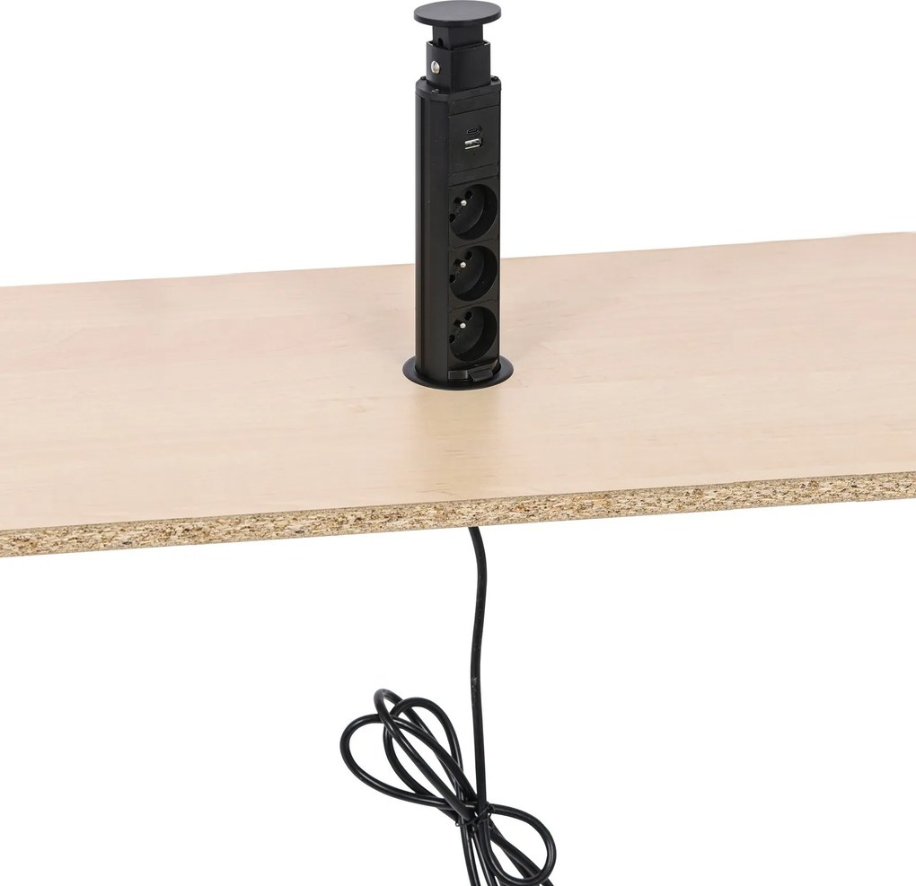 Výsuvná stolová zásuvka, 3× 230 V, USB-A, USB-C, čierna