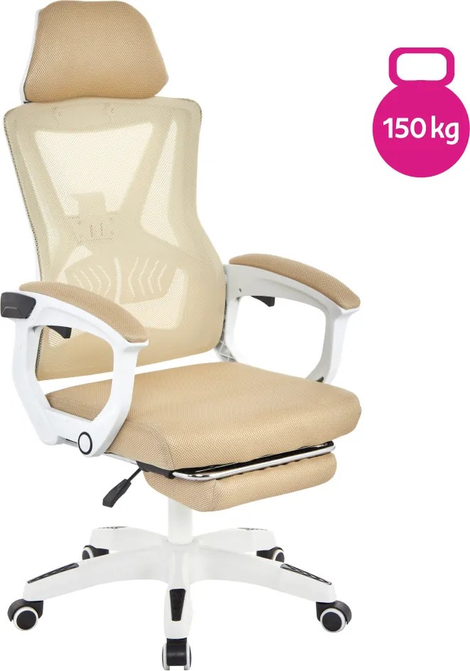 Kancelárske kreslo, béžová/biela, nosnosť 150 kg, MALVIN