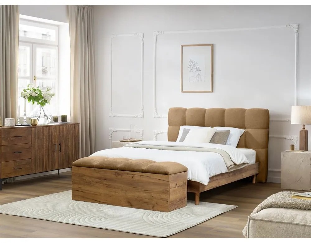 Béžová čalúnená dvojlôžková posteľ s roštom 160x200 cm Kumo – Bobochic Paris