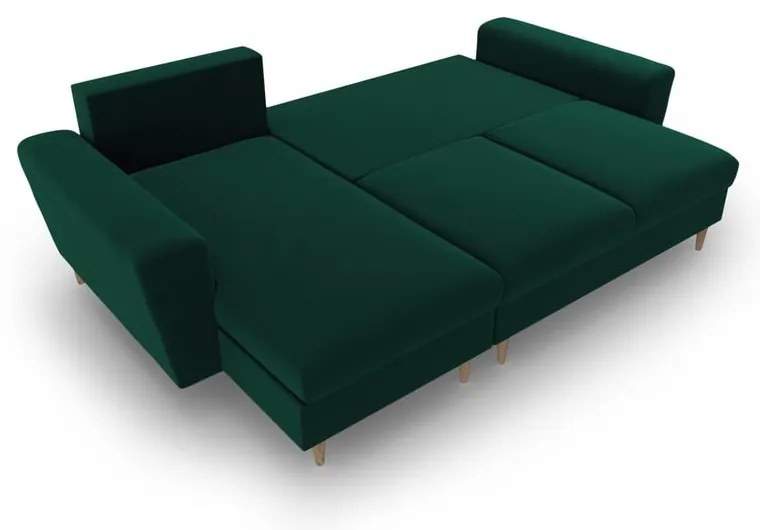 Zelená zamatová rozkladacia/s úložným priestorom rohová pohovka Kyoto – Cosmopolitan Design