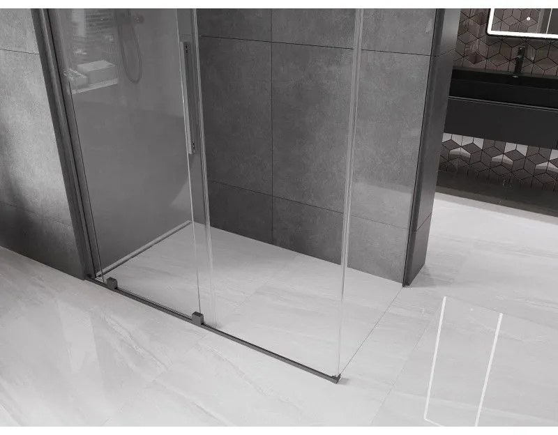 Mexen Velar, sprchový kút s posuvnými dverami 150(dvere) x 85(stena) cm, 8mm číre sklo, grafitová matná, 871-150-085-01-66