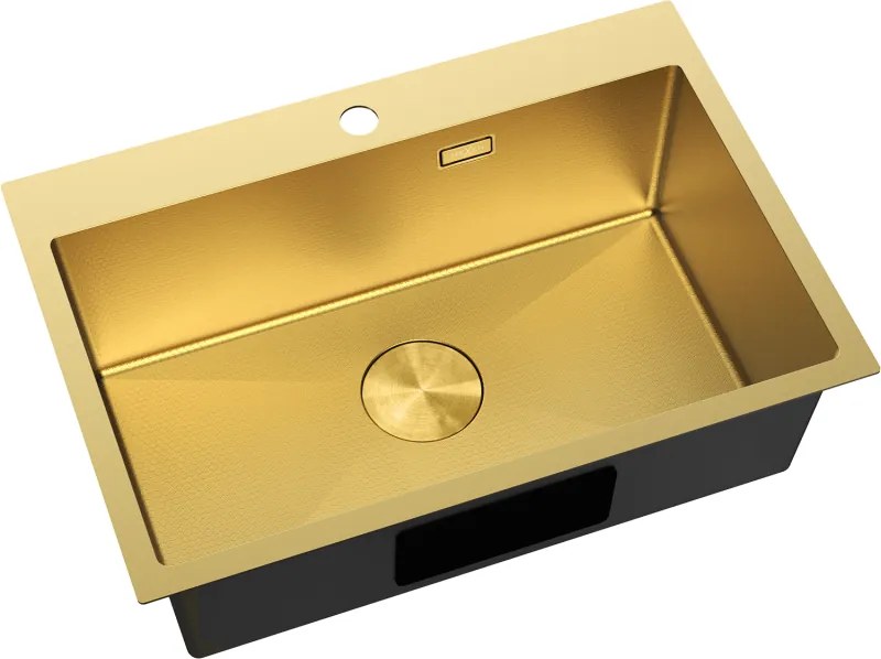 Mexen Solix, 1-komorový nerezový drez 650 x 450 mm, brúsená zlatá, vzor voština, 6403651000-55HC