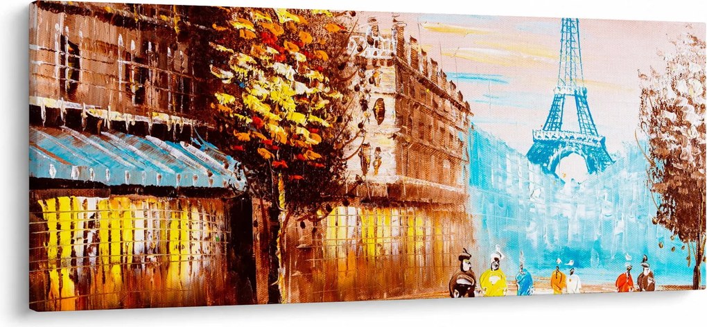Obraz - Daždivého počasia a Eiffelovej veže (120x50 cm)