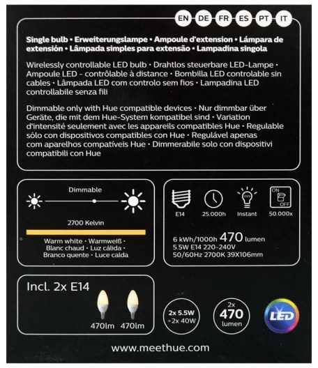 SADA 2x LED Stmievateľná žiarovka Philips Hue WHITE E14/5,5W/230V 2700K