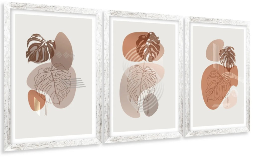 Gario Sada plagátov Jesenná monstera - 3 dielna Farba rámu: Bez rámu, Rozmery: 135 x 63 cm