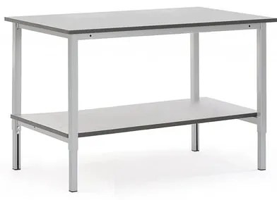 Manuálne výškovo nastaviteľný dielenský stôl MOTION, so spodnou policou, 1500x800 mm