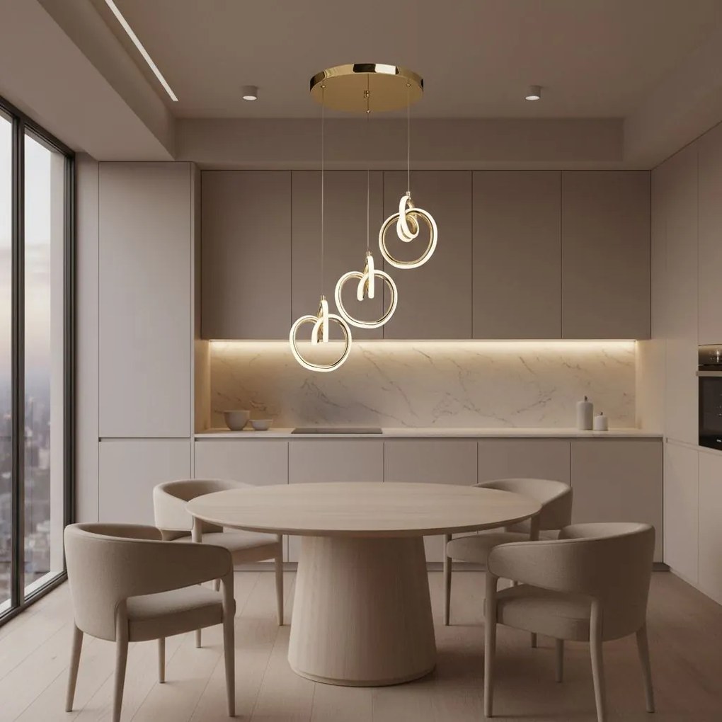 Toolight Toolight, LED závesné osvetlenie 33W, 3000K, 3500lm, LHJ093-3CP, zlatá lesklá, OSW-50066