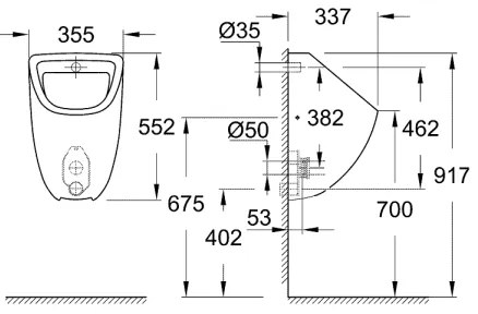GROHE 39438000 - Pisoár BAU CERAMIC 337 × 355 × 552 mm keramika/biela