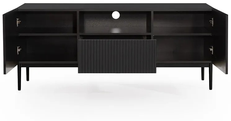TV stolík Nicole 150 cm s otvorenou policou - čierny mat / čierne nožičky