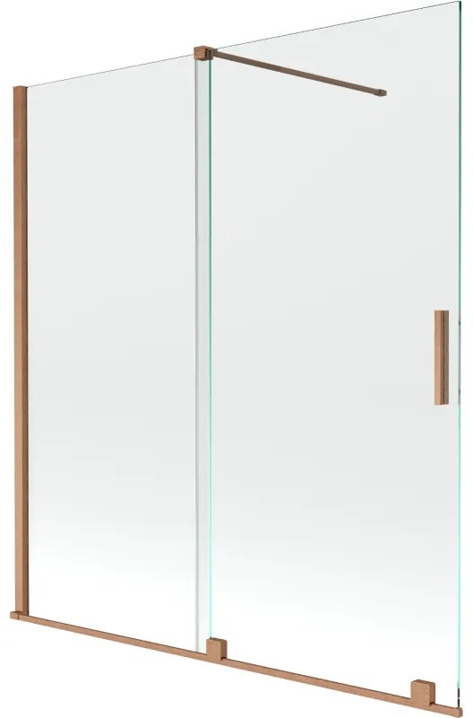 Mexen Velar, 2-krídlová posuvná vaňová zástena 150 x 150 cm, 8mm číre sklo, medená matná, 896-150-000-01-65