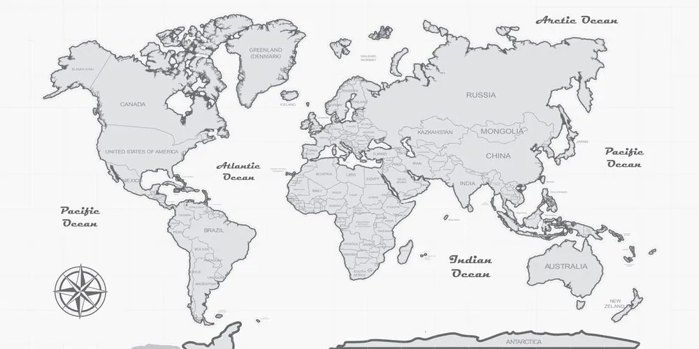 Obraz nádherná čiernobiela mapa sveta Varianta: 120x80