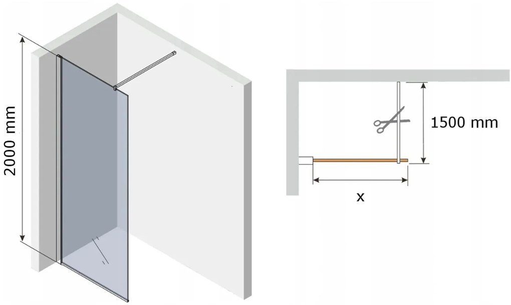 Mexen Kioto sprchová zástena WALK-IN 8mm, 30x200 cm, čierny rám, 800-030-000-00-70