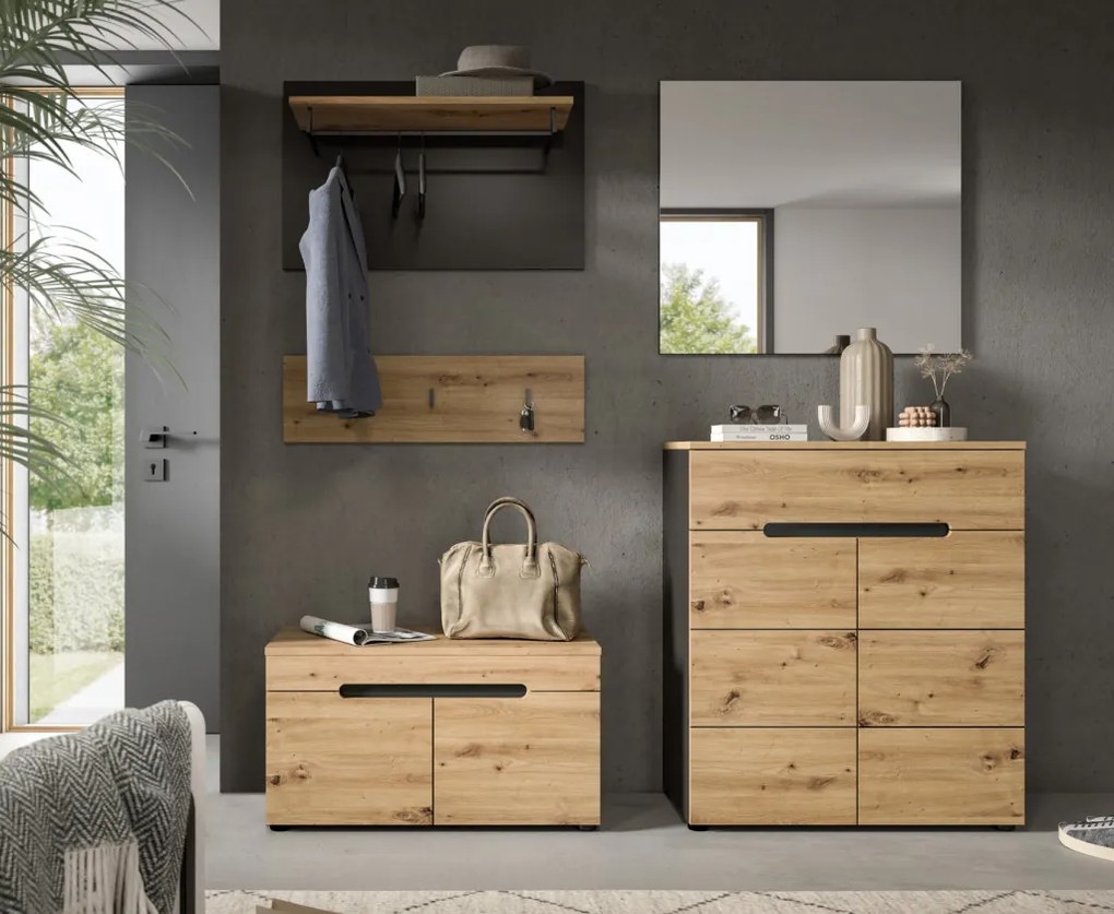 Predsieňová zostava Cano (5-dielna), šedá/dub artisan