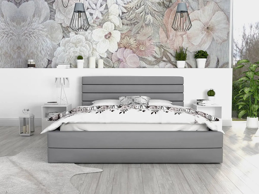 GM Čalúnená manželská posteľ s úložným priestorom Milada - sivá Rozmer: 140x200