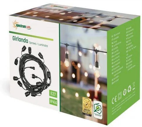 Tutumi Spectrum, záhradná závesná girlanda 10m 10xE27 WOJ+14342, čierna, OSW-5795A