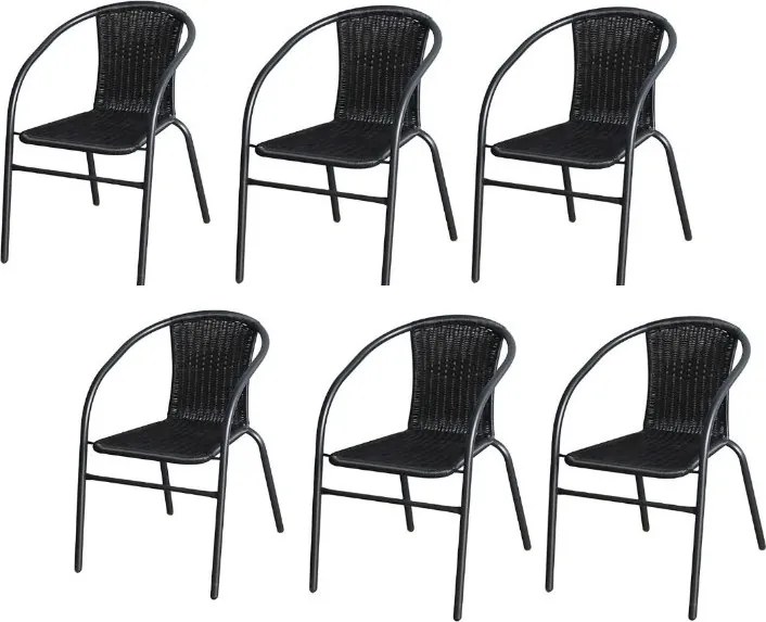 Záhradná stolička 6 ks BISTRO, čierny ratan