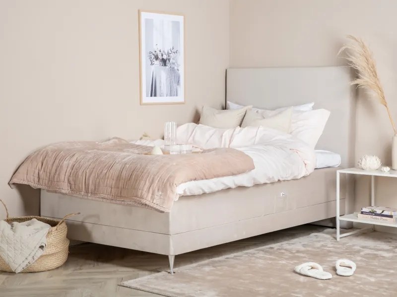 Vansbro 120 polohovateľná boxspring posteľ béžový zamat čelo Alvik