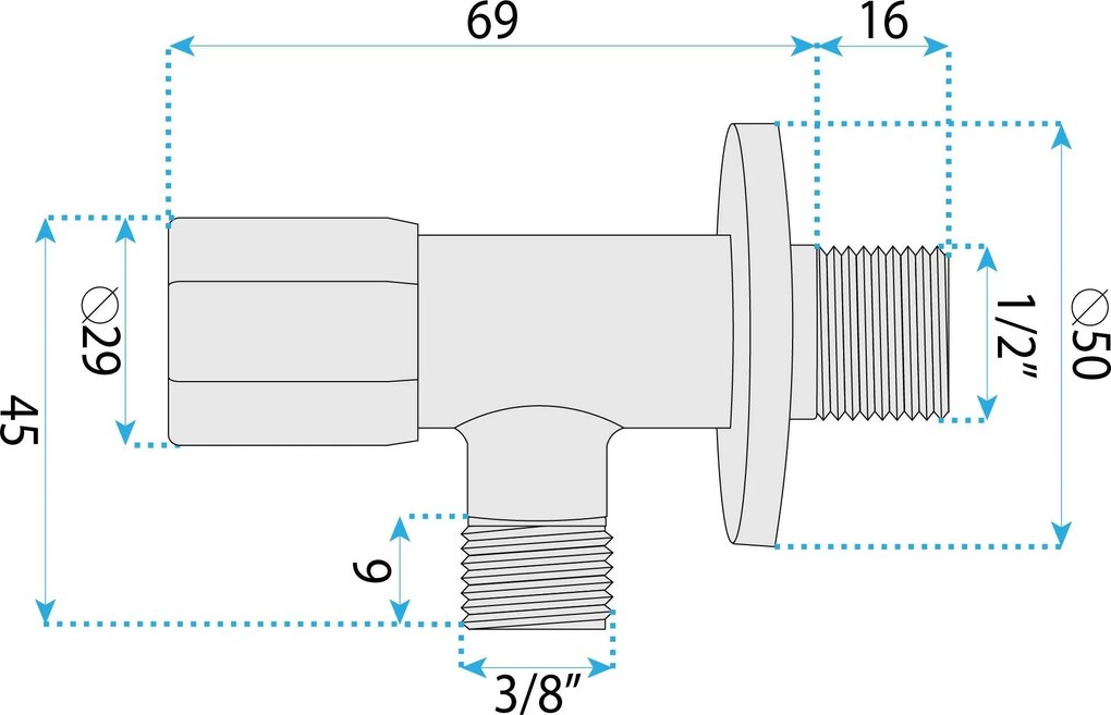Rea Rea, rohový ventil 1/2" x 3/8", brúsená oceľ, REA-03615
