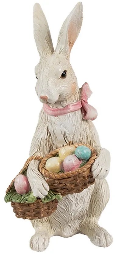 Béžová dekorácia králiček nesúci vajíčka v košíčku - 10*7*15 cm