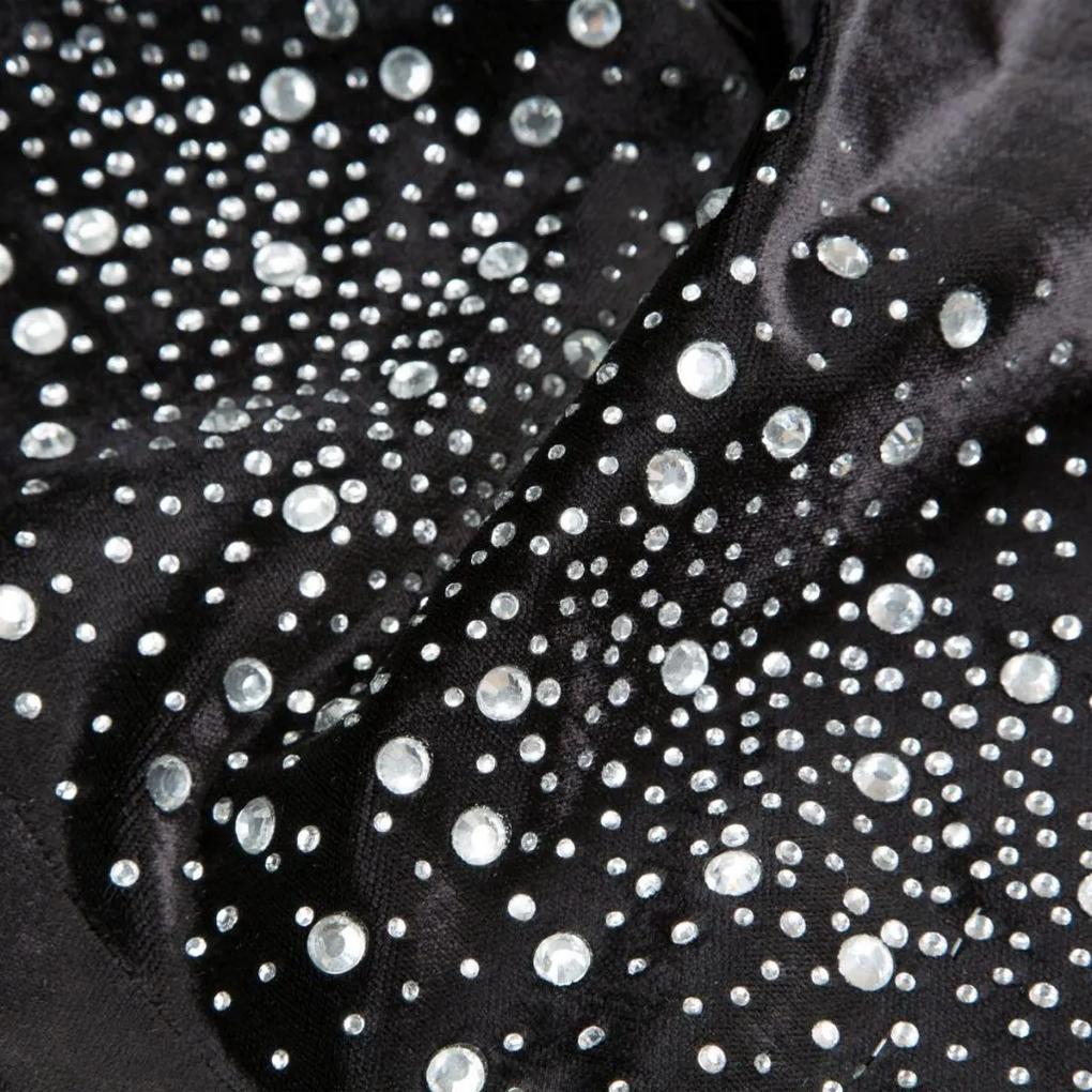 Luxsný zamatový stredový obrus v čiernej farbe s perličkami