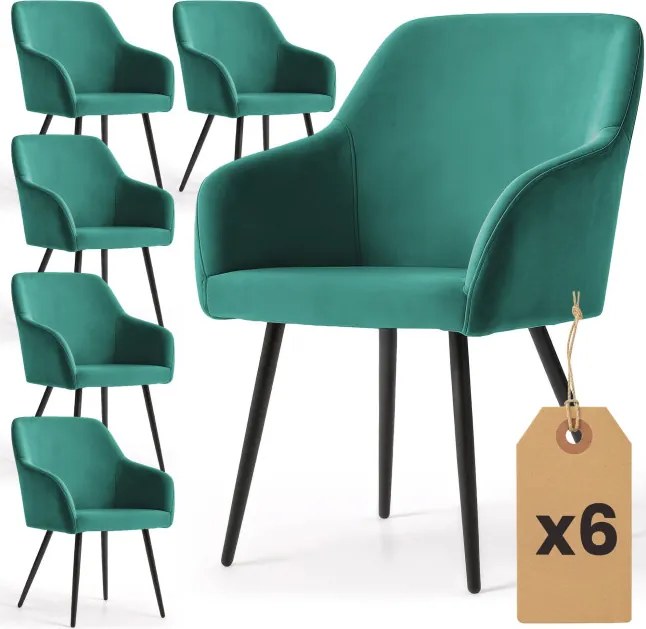 Sada šiestich jedálenských stoličiek ESTELLE zamatové, fľaškovo zelené / čierne nohy (6 ks)