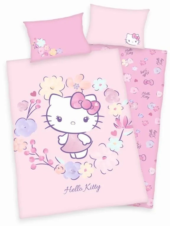 Herding obliečka do postieľky z BIO bavlny Hello Kitty 100x135/40x60 cm