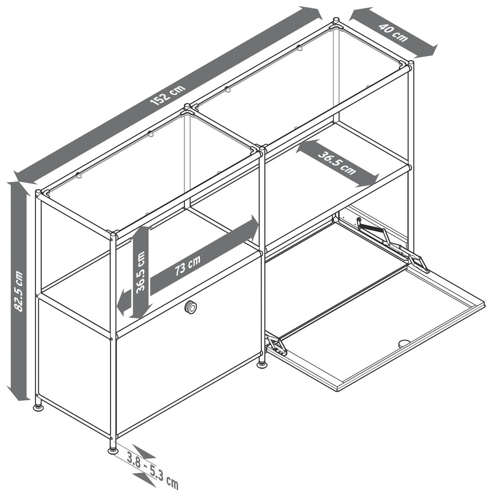 Kovová odkladacia skrinka »CN3« s 2 výklopnými dvierkami a sklenými poličkami, tmavošedá