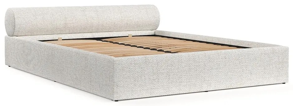 Krémová čalúnená dvojlôžková posteľ s úložným priestorom s roštom 140x200 cm Solvo – Maison de Rêve