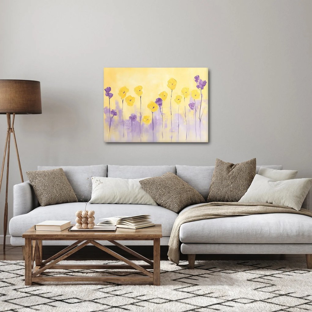 Obraz - Fialové a žlté kvietky (70x50 cm)