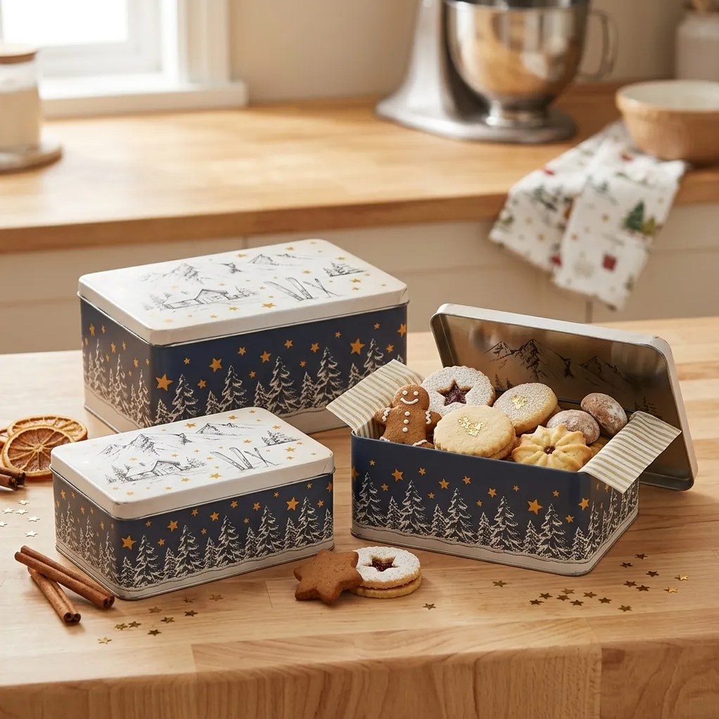 VERK GROUP Sada 3 ks plechových vianočných obdĺžnikových boxov WINTER