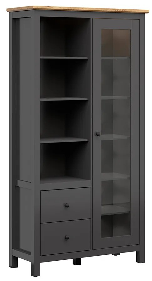 Vitrína BRW Hesen REG1W2S/20/11 (s LED osvetlením) (grafit + dub artisan). Akcia -18%. Vlastná spoľahlivá doprava až k Vám domov. 1062527