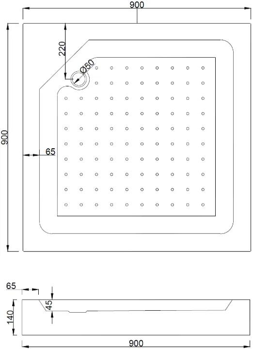 Mexen Rio, štvorcový sprchovací kút s posuvnými dverami 90 (dvere) x 90 (dvere) x 190 cm, 5mm číre sklo s pásikmi, zlatý profil + biela sprchová vanička RIO, 860-090-090-50-20-4510