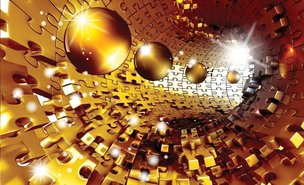 Fototapeta - 3D puzzle tunel a zlaté gule (254x184 cm)