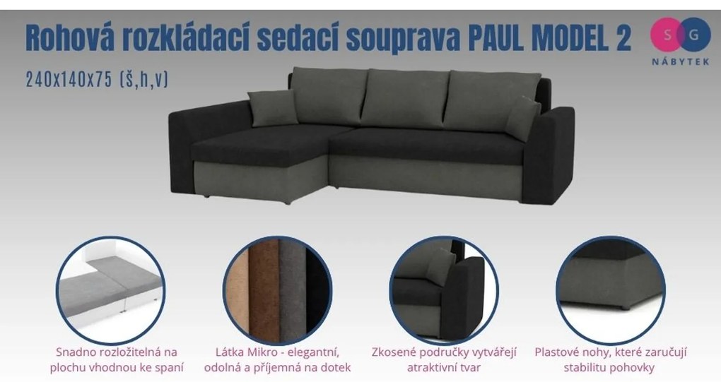Rohová rozkladacia sedacia súprava PAUL MODEL 2 Hnedá/cappuccino Ľavá